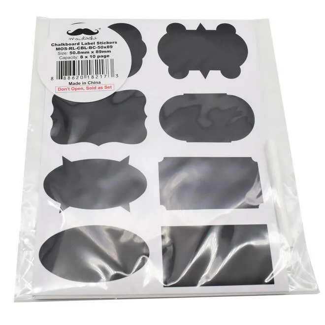 10 Sheets of Reusable Chalkboard Label Stickers with One Chalk Marker, 50 x 89