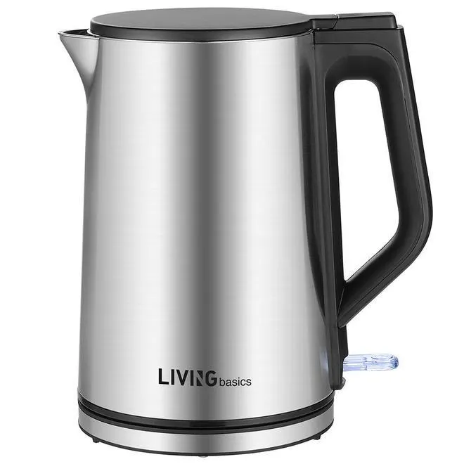 Electric Kettle, Double Wall 100% Stainless Steel BPA-Free Cool Touch Tea Kettle - LIVINGbasics