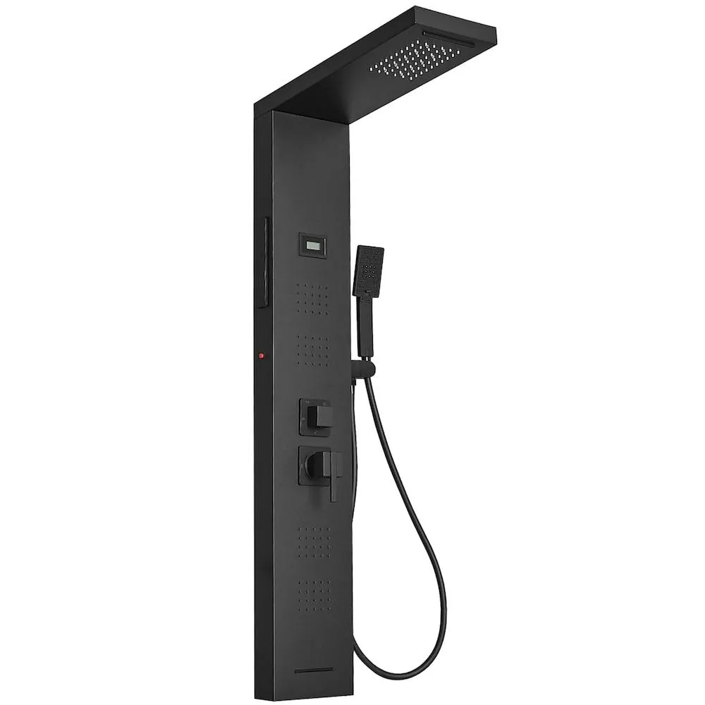 4-Jet Rainfall Shower Panel System Rainfall Waterfall Shower Head and Shower Wand in Matte Black