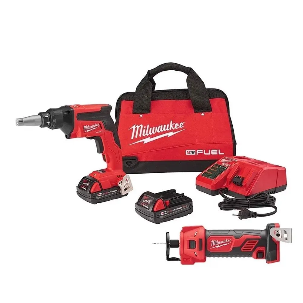 M18 FUEL 18-Volt Lithium-Ion Brushless Cordless Drywall Screw Gun Compact Kit with M18 Cutout Tool