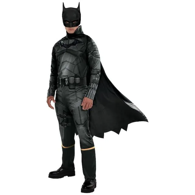 Men's DC Batman Black Jumpsuit with Cape & Mask Halloween Costume, Assorted Sizes
