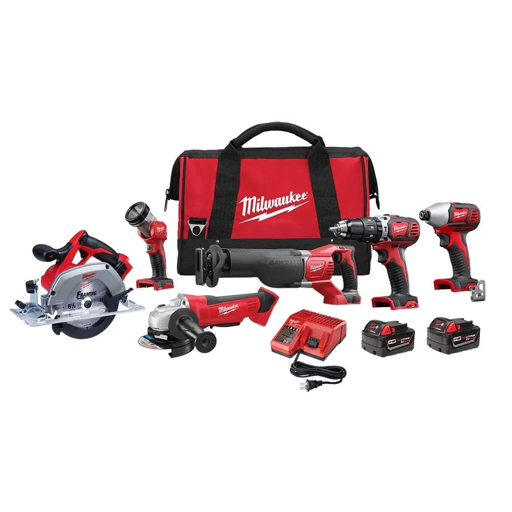 M18 18V Li-Ion Cordless Combo Tool Kit (6-Tool) w/(2) 3.0 Ah Batteries, (1) Charger, (1) Tool Bag