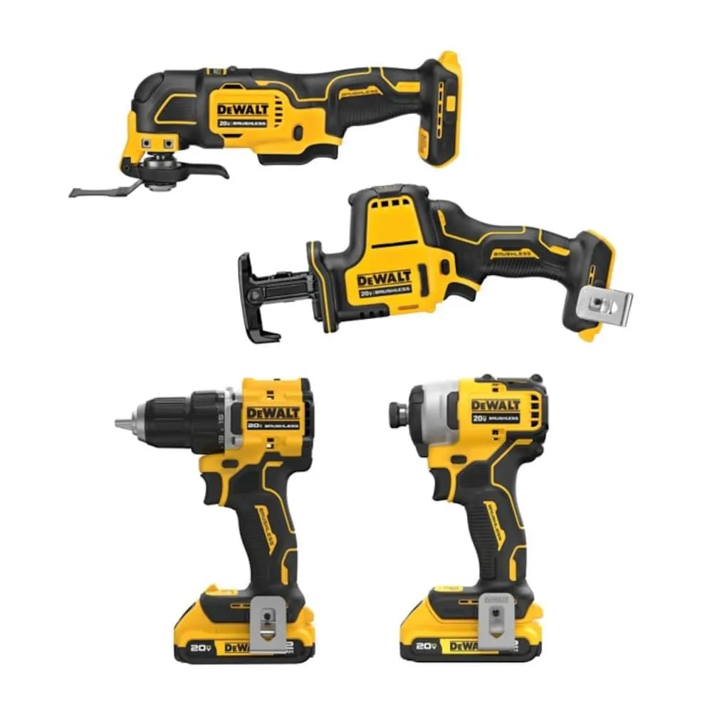 20V MAX ATOMIC Lithium-Ion Cordless Brushless Combo Kit (4-Tool) with (2) 2Ah Batteries, Charger and Bag