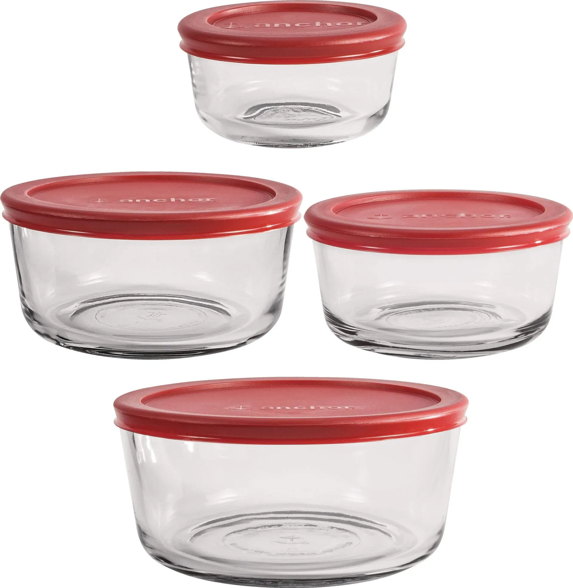 Anchor Hocking Round Glass Storage Set with Lids, Assorted Sizes, 4 Count