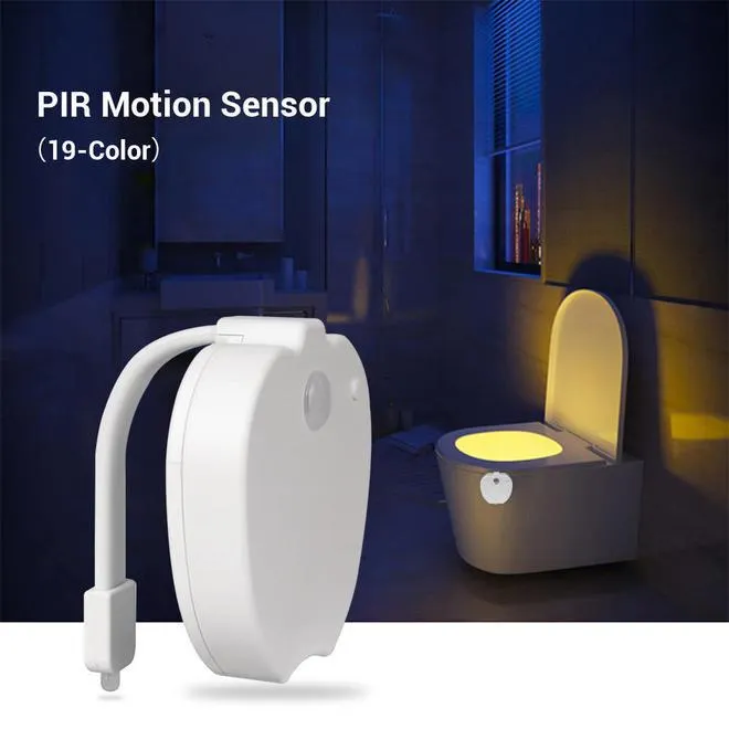 19-Color Wireless PIR Motion Sensor LED Toilet Bowl Seat Night Light - LIVINGbasics
