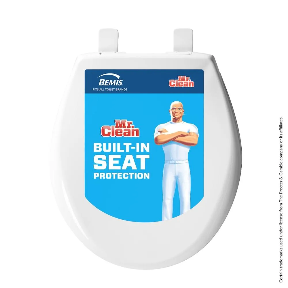Mr. Clean Round Front Closed Plastic Toilet Seat with Soft Close in White