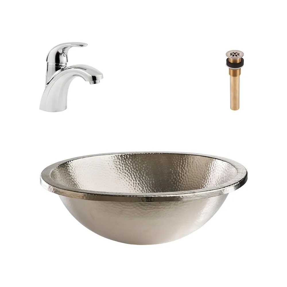 Edison All-in-One Drop-In or Undermount Nickel Bath Sink Kit with Pfister Parisa Faucet and Drain