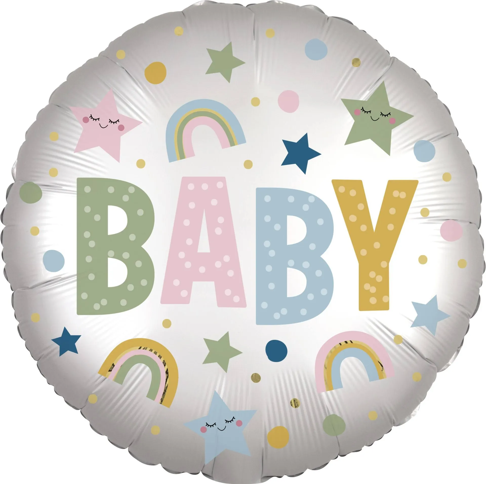 "Baby" Round Satin Foil Balloon, Multi-Coloured, 18-in, Helium Inflation & Ribbon Included for Baby Shower