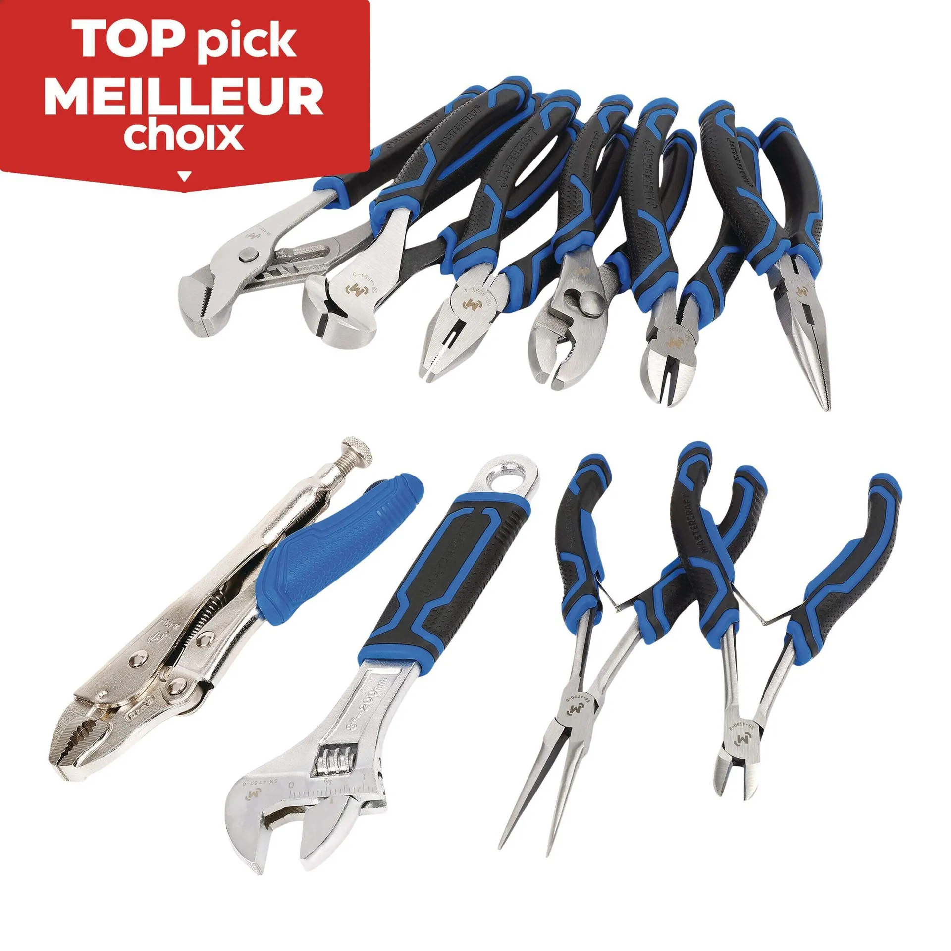 Mastercraft Wrench & Pliers Set, Machined Grooves, Double Shot Handle, Carbon Steel, 10-pc