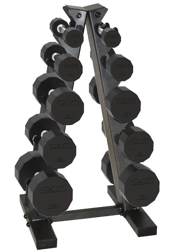 Cap Barbell Rubber Hex Dumbbell Set with Storage Rack, 150-lb