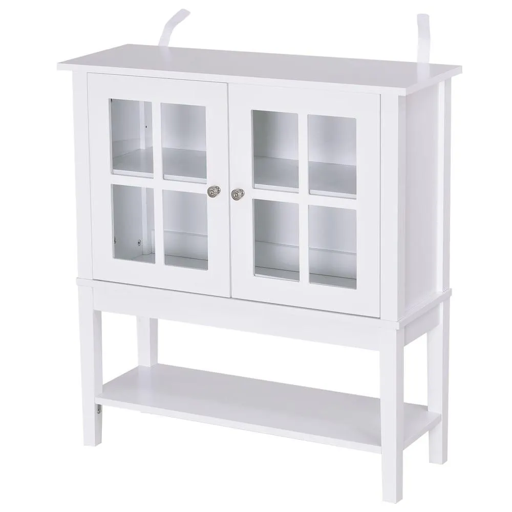 Modern Kitchen Solid Storage Sideboard Cabinet w/Glass Door White