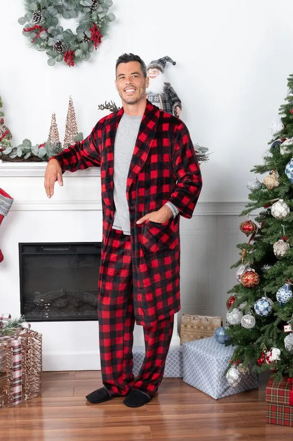 Polar fleece plush robe - Red plaid