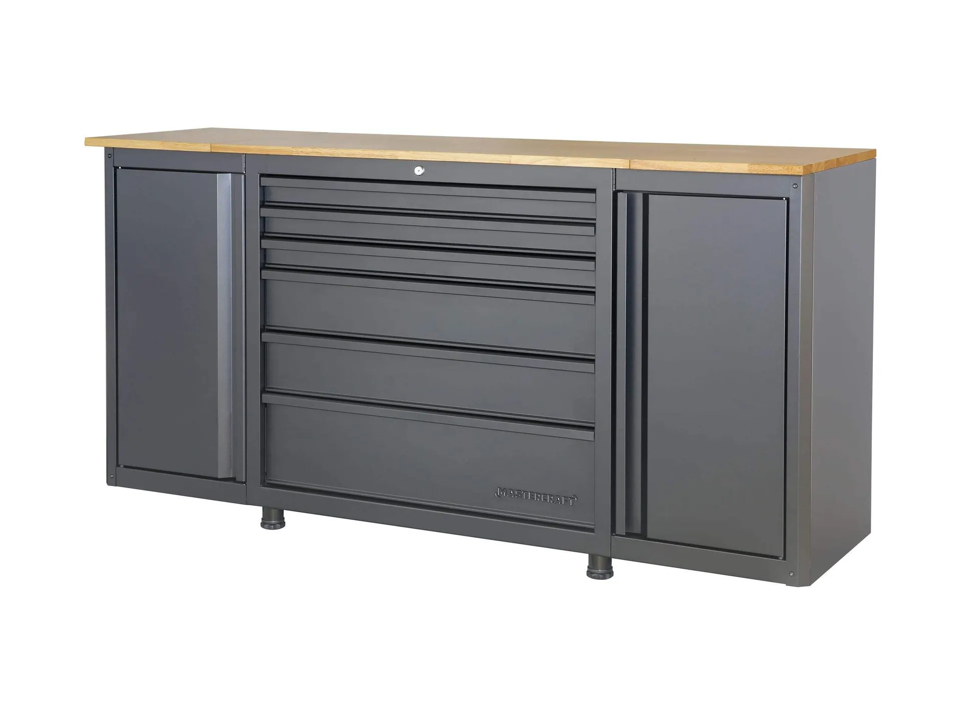 Mastercraft 2-Door, 6-Drawer Wooden Top Base Workstation, 178 x 51.6 x 93.6 cm, Black
