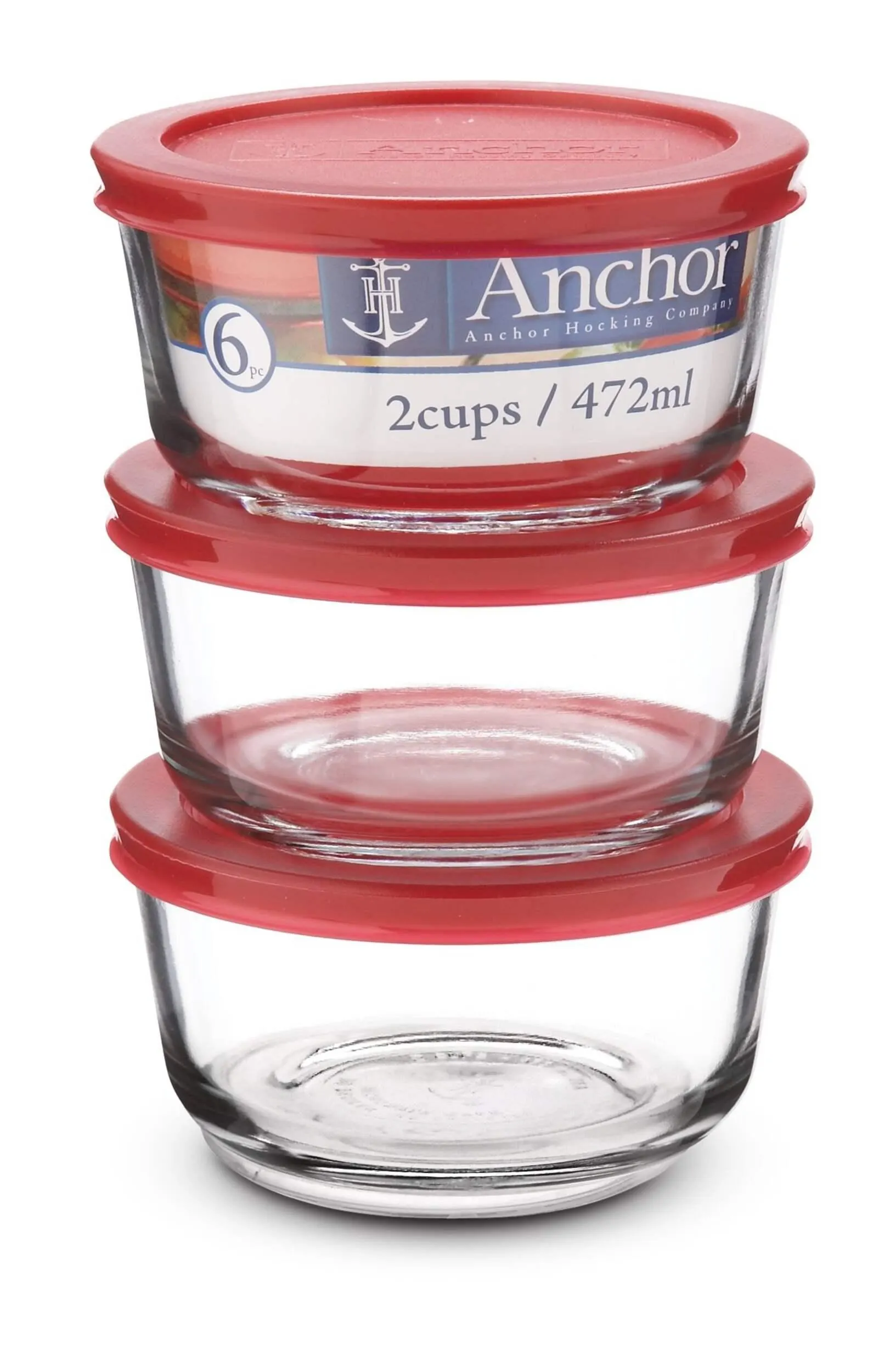 Anchor Hocking Round Glass Storage Container Set with Lids, 3 Count