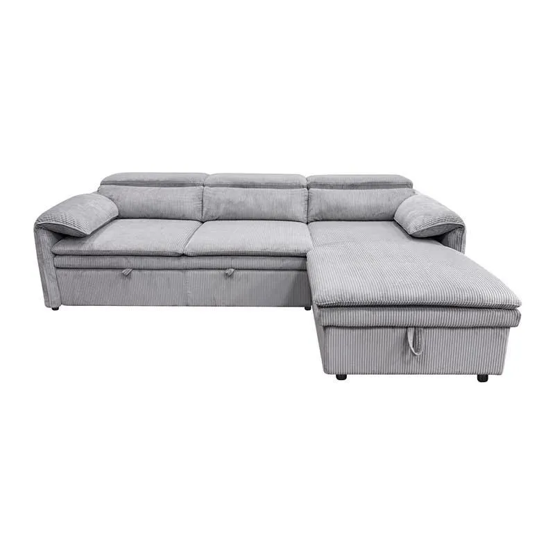 Sectionnel convertible avec chaise longue côté droit et rangement - gris