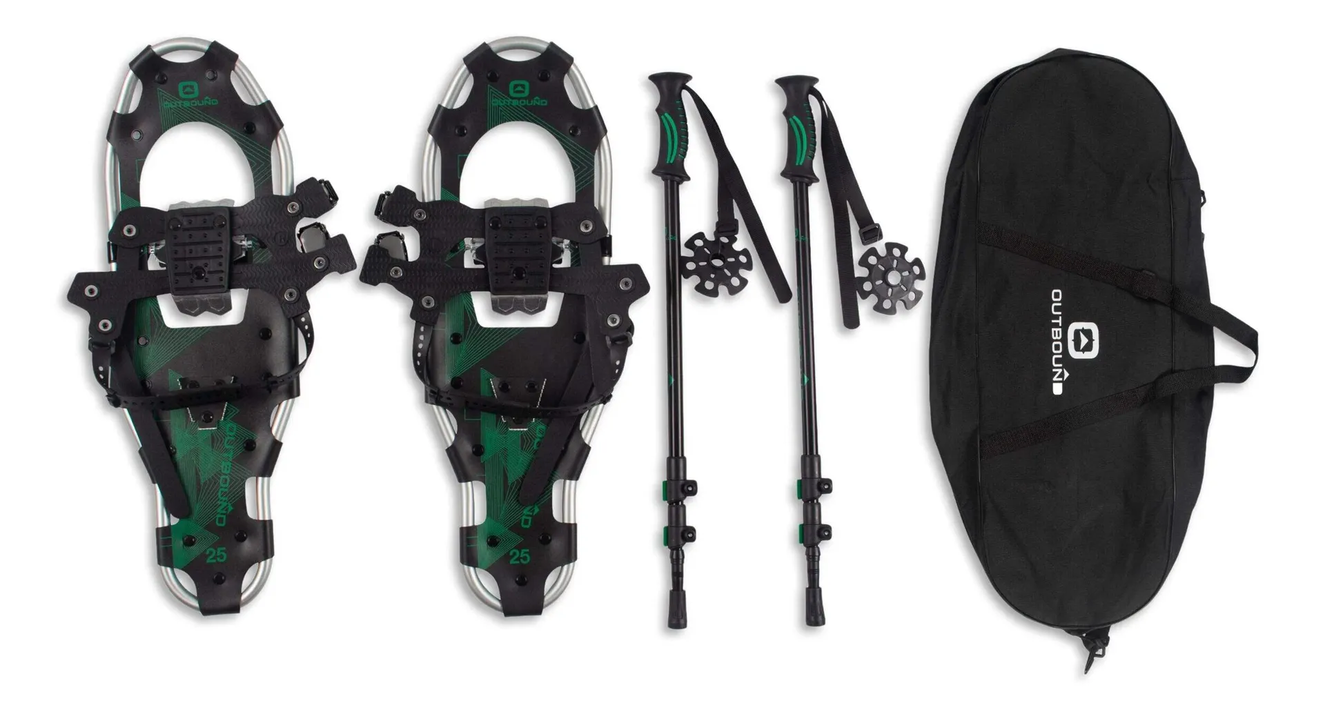 Outbound Lightweight Aluminum Snowshoes with Hiking Poles & Carrybag, Black
