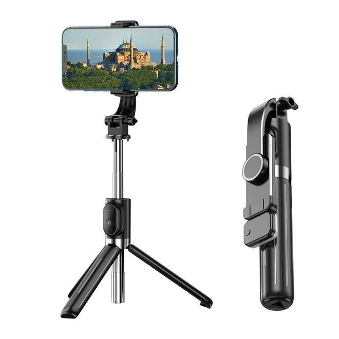 Portable Selfie Stick Tripod with Detachable Fill Light and Bluetooth Remote, Black