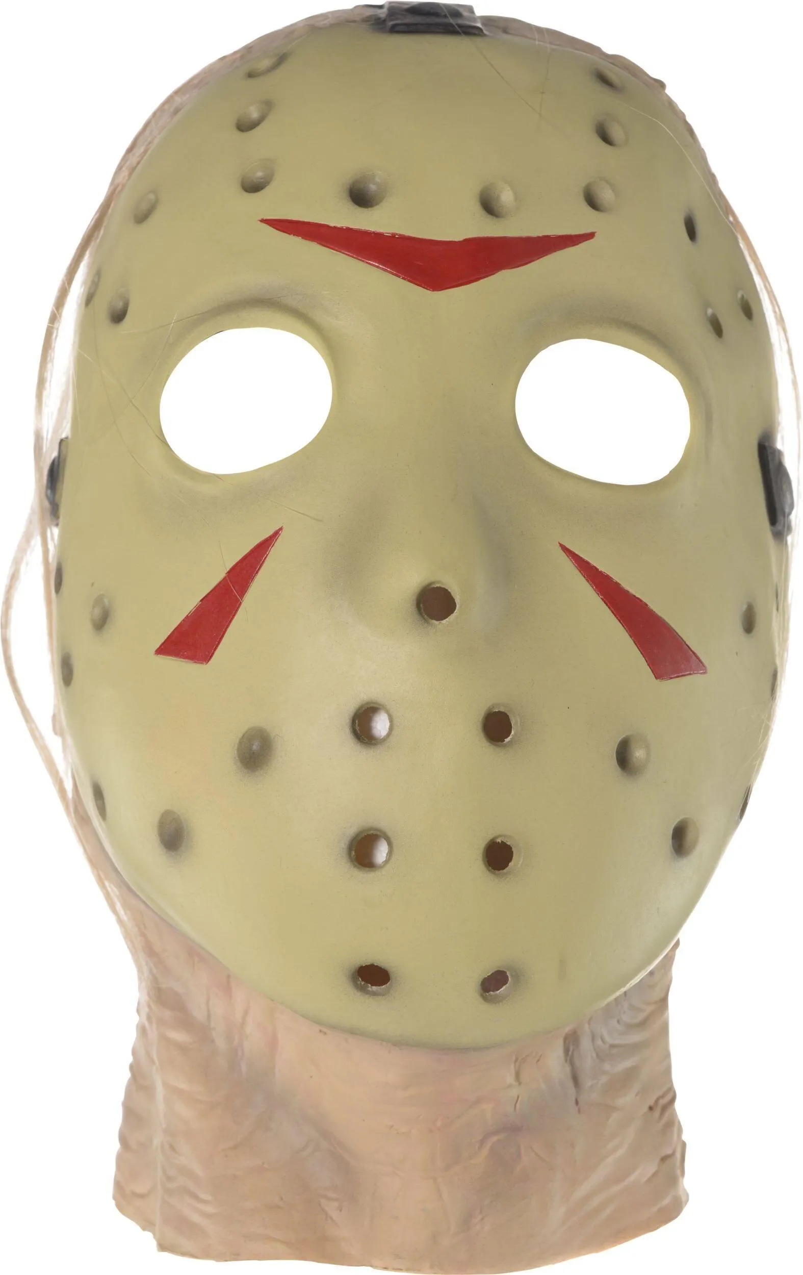 Friday the 13th Jason Voorhees Hockey Mask with attached Neck, Beige, One Size, Wearable Costume Accessory for Halloween