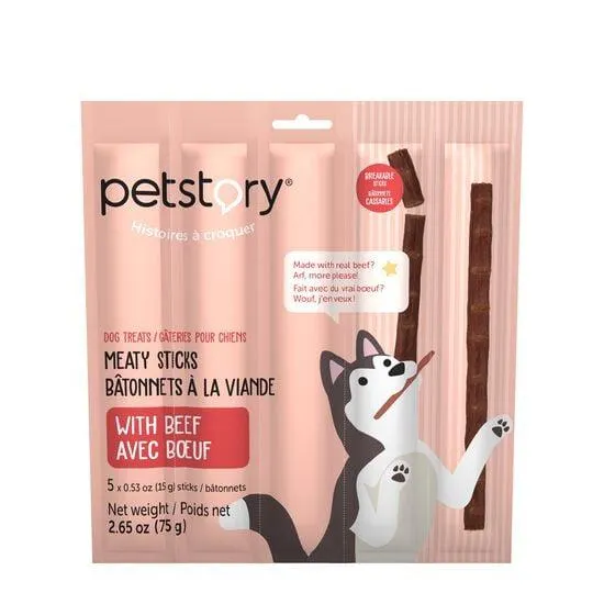 Dog treats, meaty sticks with beef