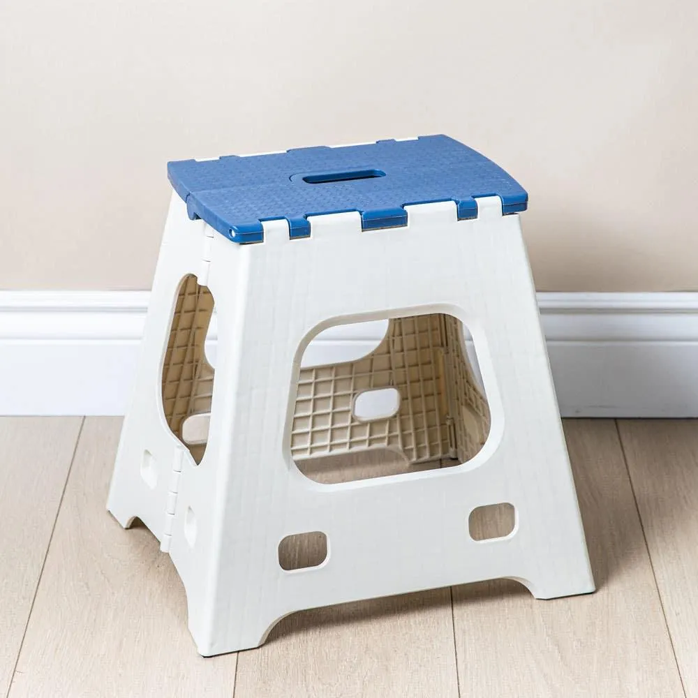 KSP Tread Folding Step Stool Tall 15x13x15"H (Beige/Blue)