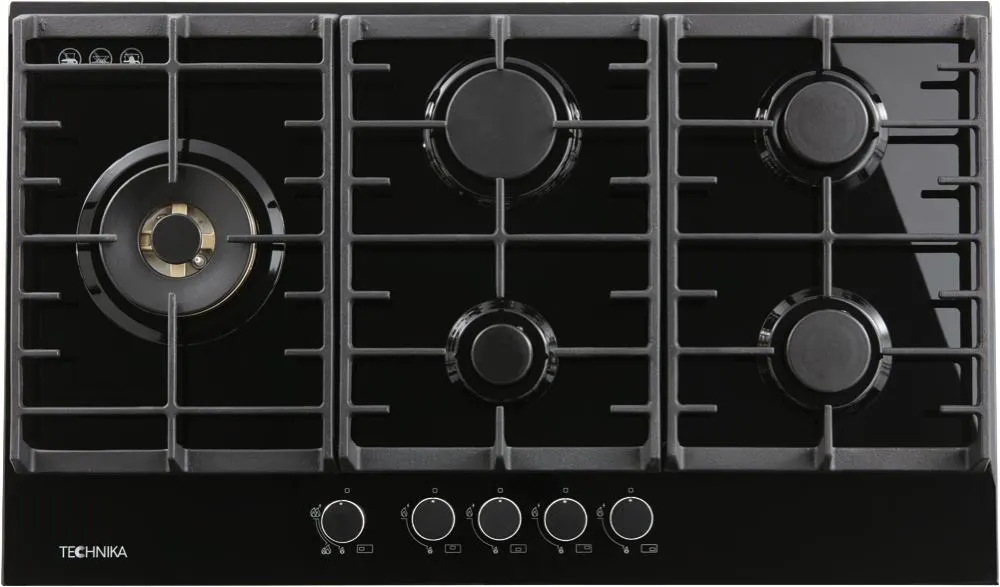 Technika 90cm Gas on Glass Black Cooktop
