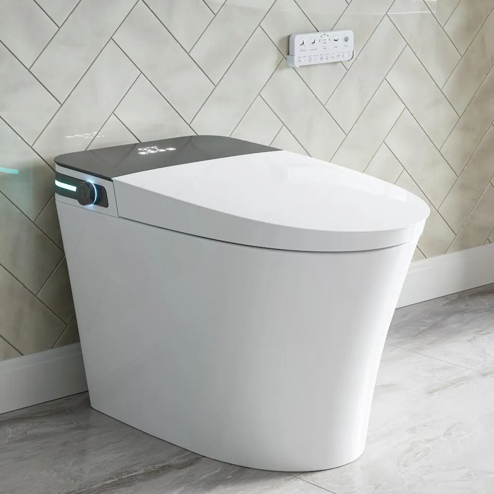 10 inch Rough-In Tankless Elongated Smart Toilet Bidet 1/1.27 GPF in White with Auto Open/Close