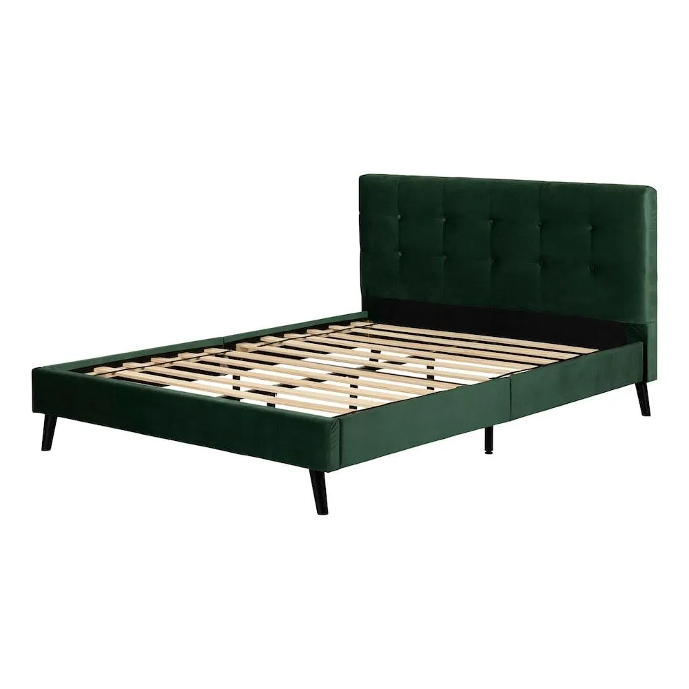 Maliza 64 in. x 87.75 in. x 37.5 in. Queen Upholstered Complete Platform Bed in Dark Green