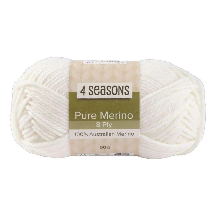4 Seasons 8 Ply Pure Merino 50g Yarn Cream