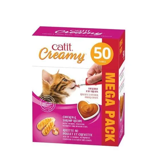 Creamy cat lickable treat, chicken and shrimp, 50-pack