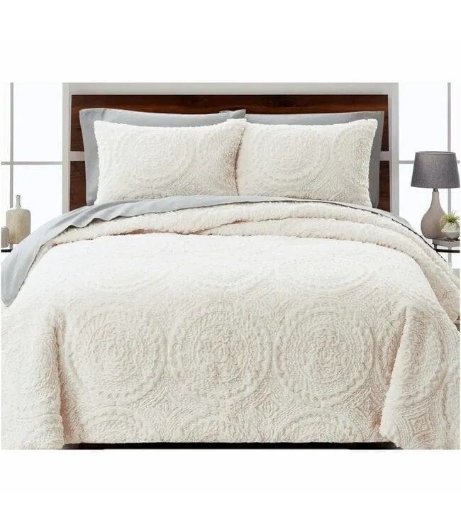 LAUREN TAYLOR PLUSH VELVET FAUX FUR 3Pc COMFORTER SET