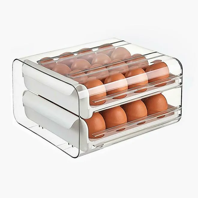 2-Layer Stackable Egg Storage Holder For Refrigerator With Handles - STORA™ - White