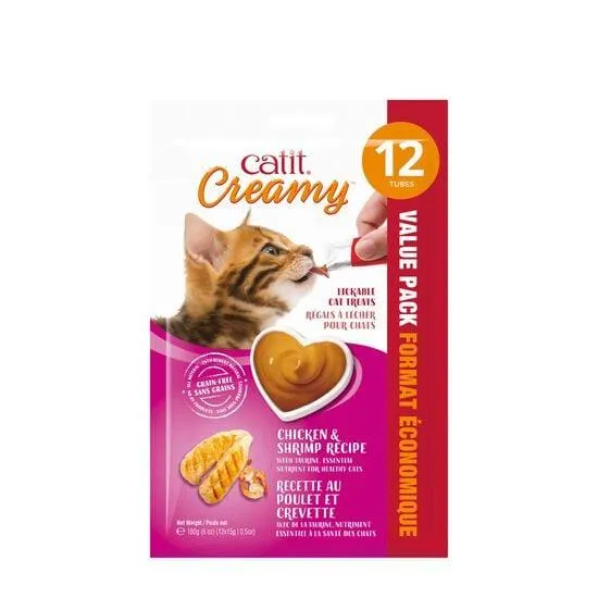Creamy cat lickable treat, chicken and shrimp, 12-pack