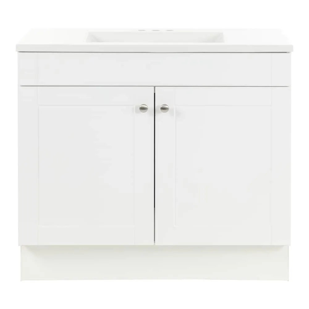 Addison 36.25-inch W x 18.75-inch D Bathroom Vanity in White With Cultured Marble Sink Top