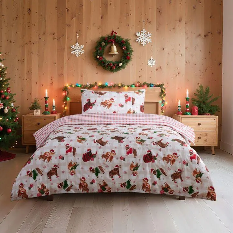 Jolly & Joy Christmas Highland Quilt Cover Set Multicoloured
