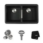 33 Inch Undermount 50/50 Double Bowl Black Onyx Granite Kitchen Sink