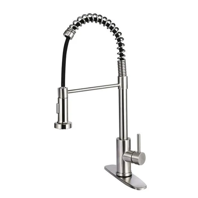 Stainless Steel Single-Handle Pull-Down Spring Sprayer Kitchen Sink Faucet - LIVINGbasics®