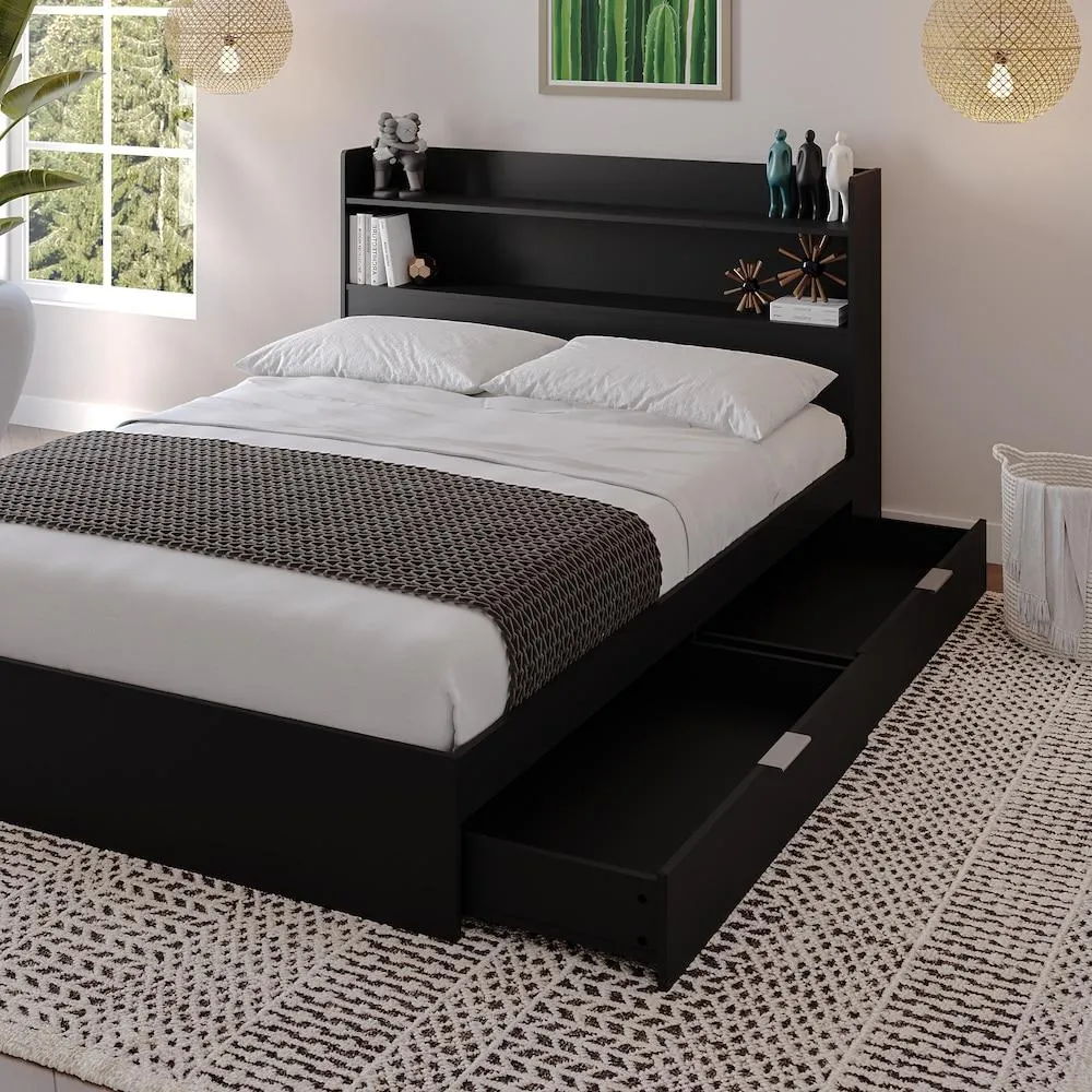 Hunter Storage Bed with Headboard in Black, Queen