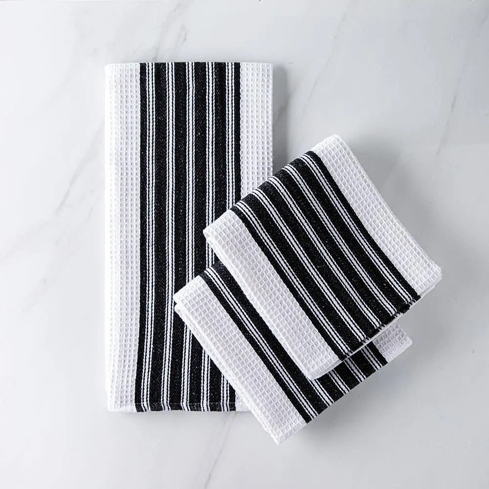 Harman Premium Quality 'Vertical' Kitchen Towel - Set of 3 (Black)