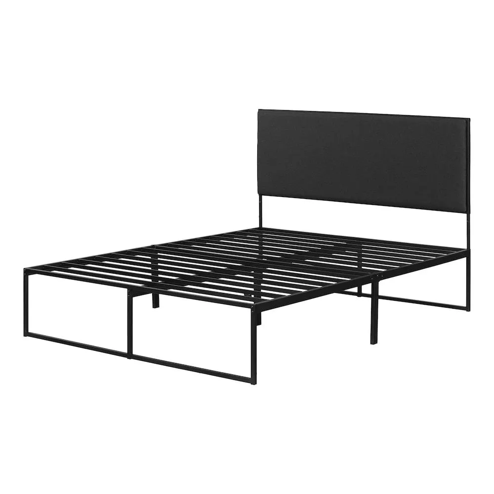 Mezzy 59 in. x 79 in. x 43.5 in. Upholstered Metal Bed in Gray and Pure Black