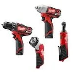 M12 12V Lithium-Ion Cordless Combo Tool Kit (4-Tool) with (2) 1.5 Ah Batteries, Charger & Tool Bag