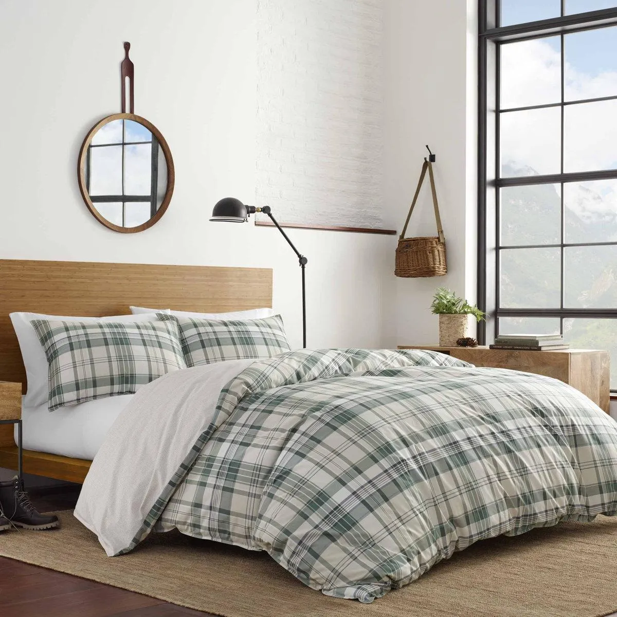 Plaid and Stripes Eddie Bauer Timbers Green Cotton Reversible Bedding Set