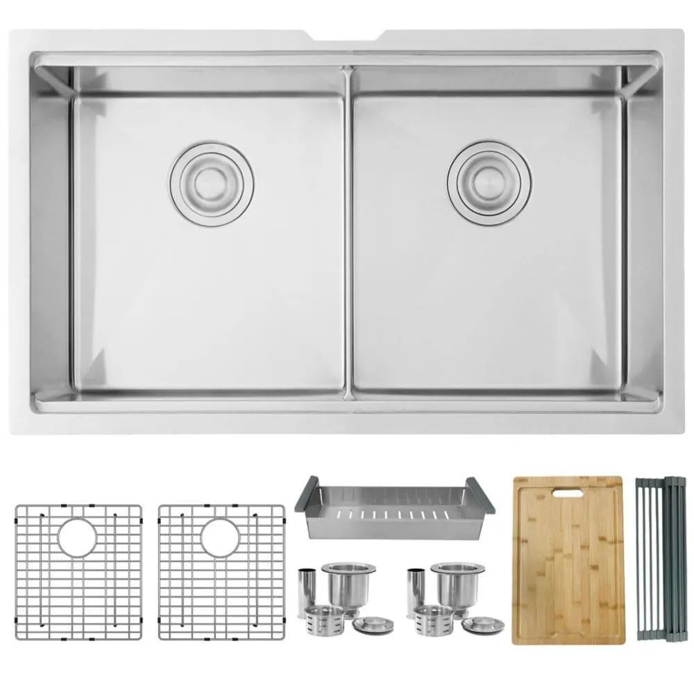 32-inch Undermount Double Bowl 16G Stainless Steel Worstation Kitchen sink with Accessories