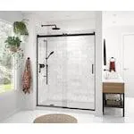 Revelation Round 56 - 59W (Adjustable Width) x 70.5H Frameless ByPass Sliding Shower Door in Matte Black with Clear Glass