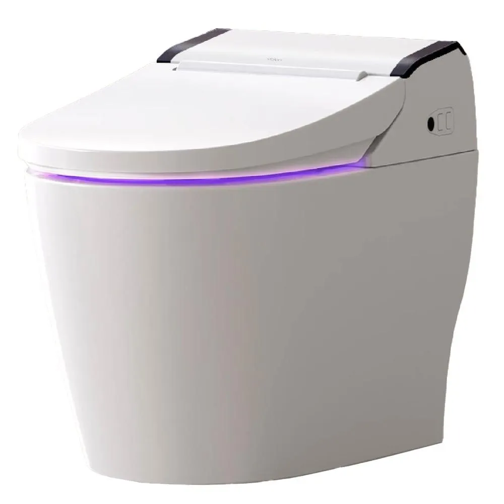 Smart Elongated Bidet 1-Piece Toilet in White, Auto Dual Flush, LED Light, Heated Seat, Warm Water