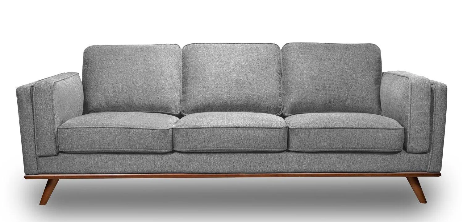 Kort & Co. Kassia 90.6" Grey Linen-Look Fabric Sofa with Wood Base and Legs