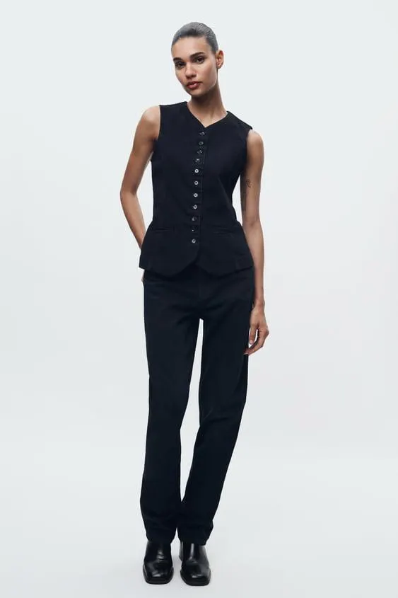 ZW COLLECTION FITTED DENIM WAISTCOAT