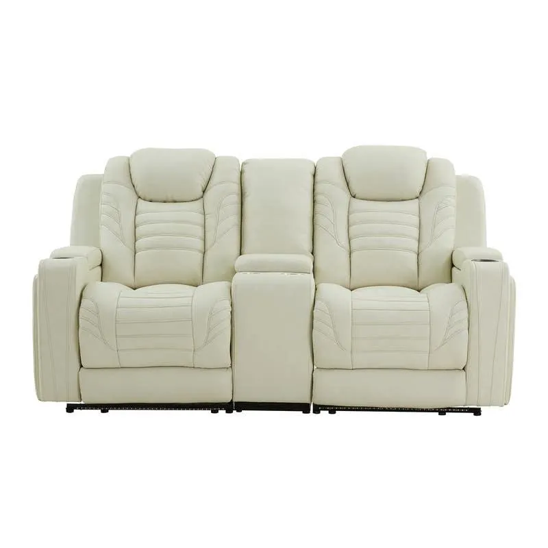 Causeuse modulaire inclinable électrique en cuir véritable, console avec rangement et éclairage DEL - 3 mcx