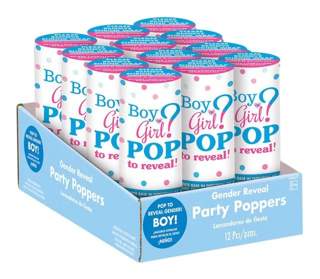 Confetti Popper, Gender Reveal Party (Boy), Baby Shower, Blue 12-pc