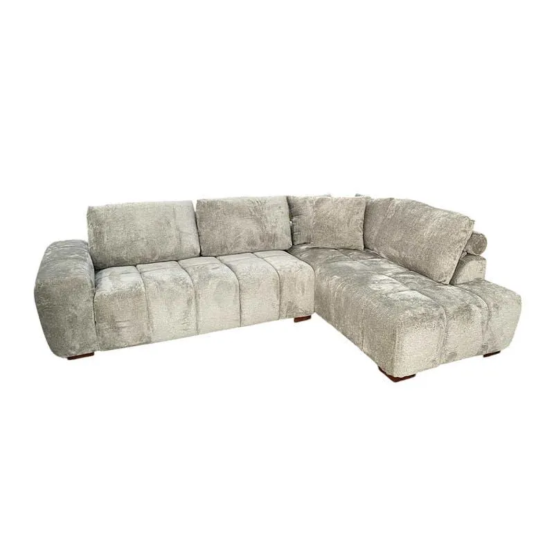 Sectionnel de style guimauve avec chaise longue à droite - gris