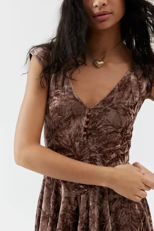 UO Corina Velvet Short Sleeve Mini Dress